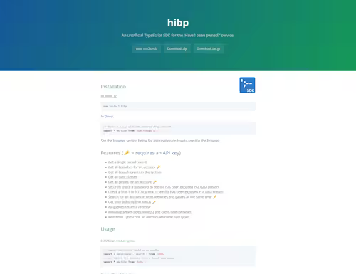 A screenshot of the hibp web site