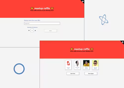 A screenshot of the Meetup Raffle app landing page